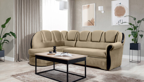Coltar extensibil stanga 3 locuri ELTAP, L-037, Lord, 243x180x112 cm, lemn/poliester, maro deschis/negru