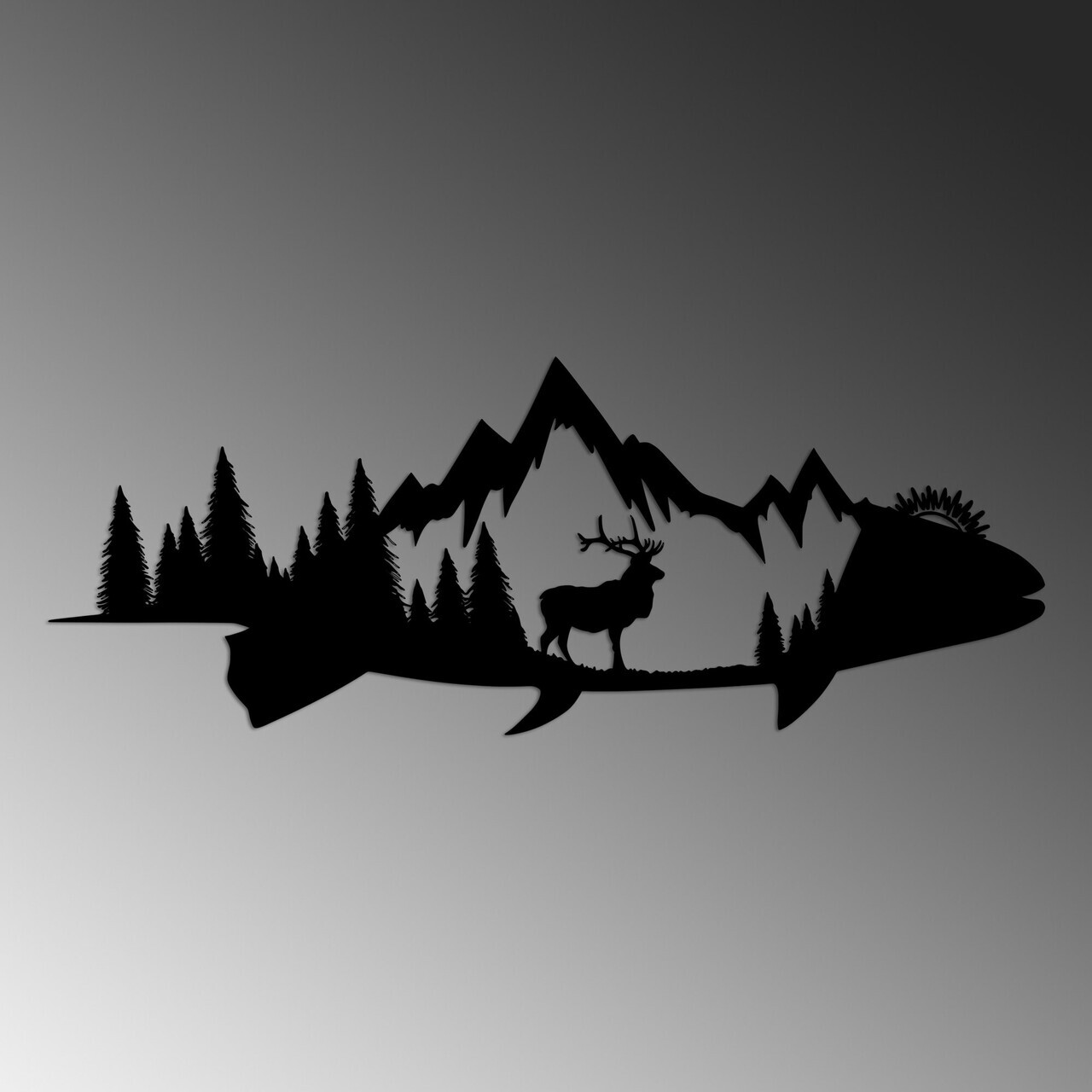 Decoratiune de perete, Mountain And Deer, 70 x 26 cm, Negru — imaginea 4