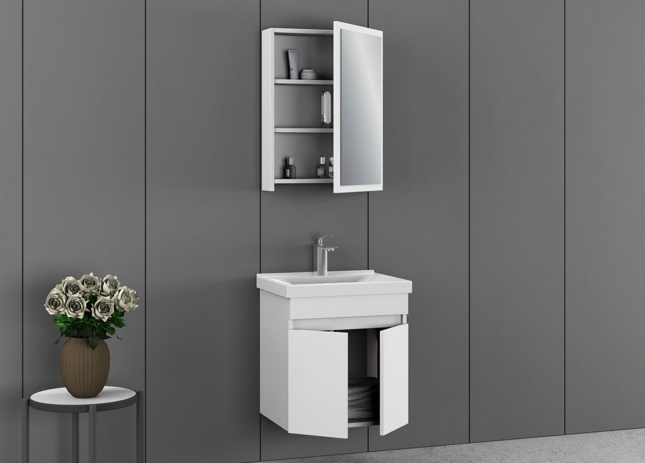 Set mobilier de baie (2 piese), Hanah Home, Amore 55, Alb mat - view 4