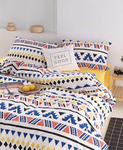 Lenjerie de pat dubla King Quilt (BL) Pisagor - Yellow, Mijolnir, 3 piese, 240x220 cm, bumbac ranforce, multicolor