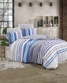 Lenjerie de pat dubla Thebe, Majoli Home Collection, 4 piese, 200x220 cm, 100% bumbac ranforce, albastru/gri