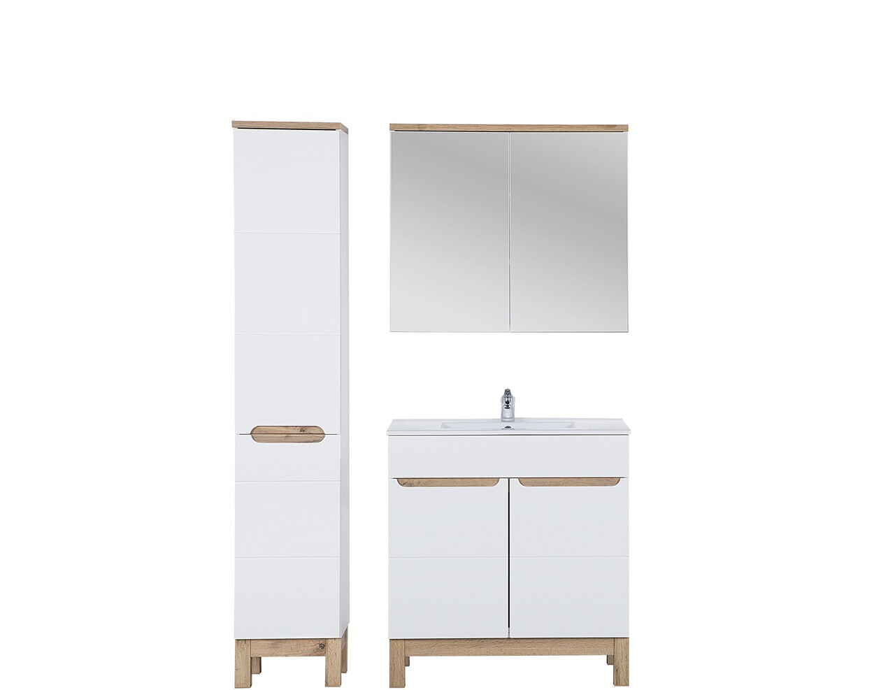 Set mobilier baie Bali White Lava 80 cm 804 841, dulap inalt, masca cu lavoar si cabinet cu oglinda, Comad, MDF/PAL, alb - view 2
