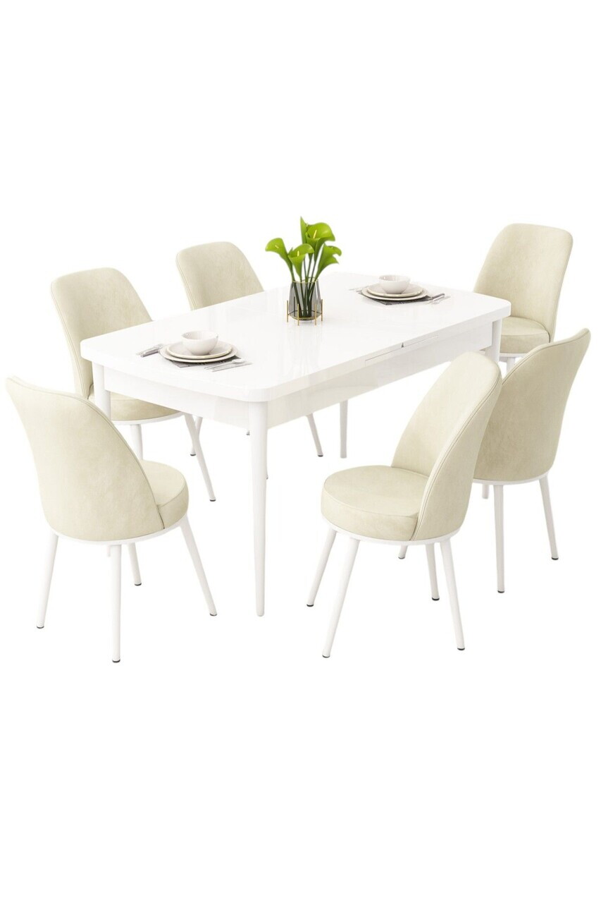 Set masa extensibila si scaune (7 piese), Hanah Home, Rax, Alb / Crem — imaginea 2