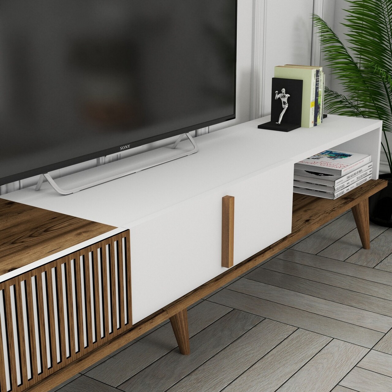 Comoda TV, Hommy Craft, Milan Alt, 180x40x35 cm, PAL, Nuc/Alb - 2 | YEO