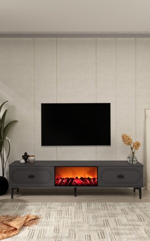 Comoda TV, Hanah Home, Weny Bohem Fireplace, 150x44.6x29.6 cm, PAL , Antracit
