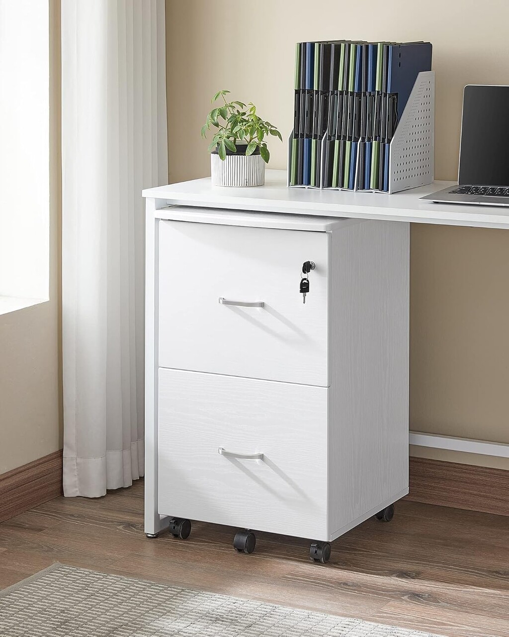 Dulap de birou cu 2 sertare pentru dosare si roti, Vasagle, 43x44.5x72 cm, MDF/PAL, alb - imagine 5