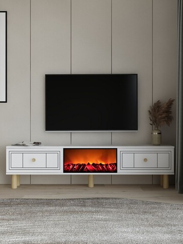 Comoda TV, Hanah Home, Dario Bohem Fireplace, 150x44.6x29.6 cm, PAL , Alb