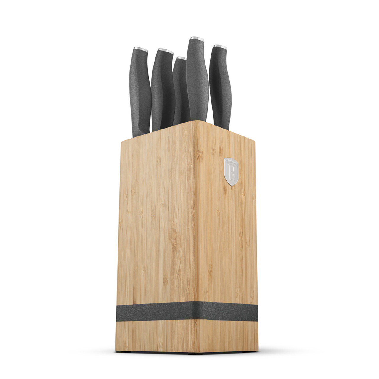 Set 5 cutite cu suport patrat Berlinger Haus, Anthracite, inox/bambus, antracit mat/natur - imagine 7