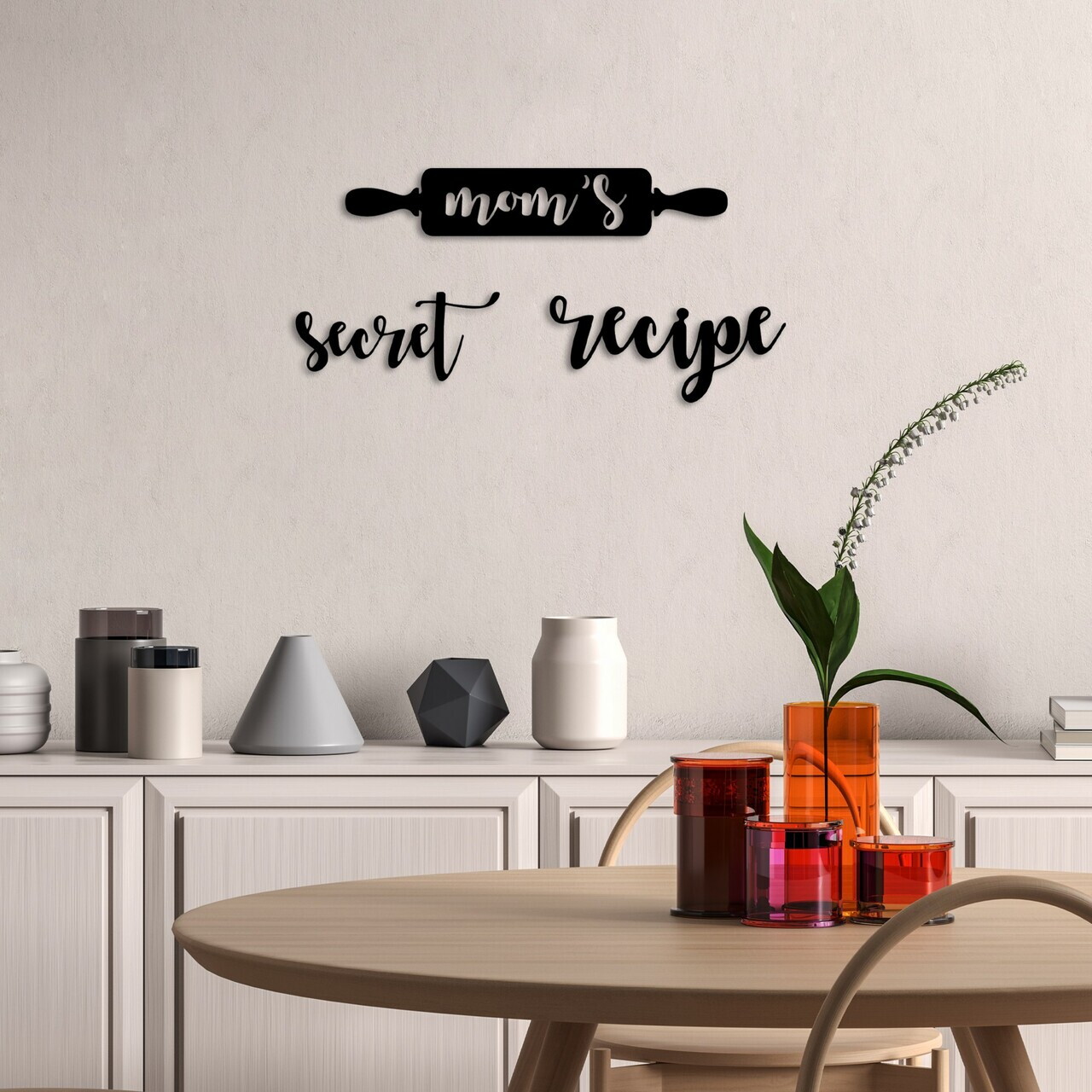 Decoratiune de perete, Mom's Secret Recipe, Dimensiune: 33 x 20 cm (3 bucăți), Negru — imaginea 3