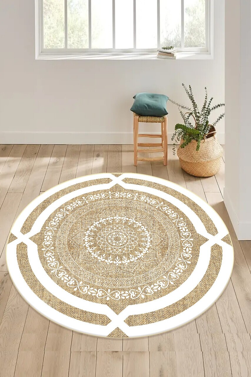 Covor, Yuvarlak-0000301-002, 100x100 cm, Poliester, Alb