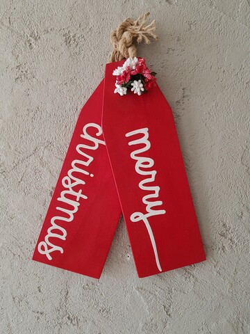 Decoratiune de perete, merry christmas, 10x2x30 cm, placaj, rosu