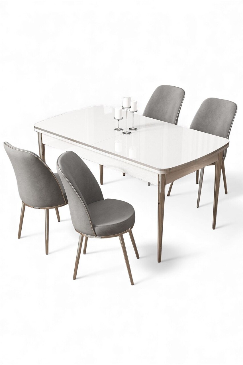 Set masa extensibila si scaune, Hanah Home, Nira, Alb / Crom / Gri - view 2