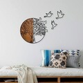 Decoratiune de perete, Tree And Birds 2, Lemn/metal, Dimensiune: 60 x 56 cm, Nuc / Negru