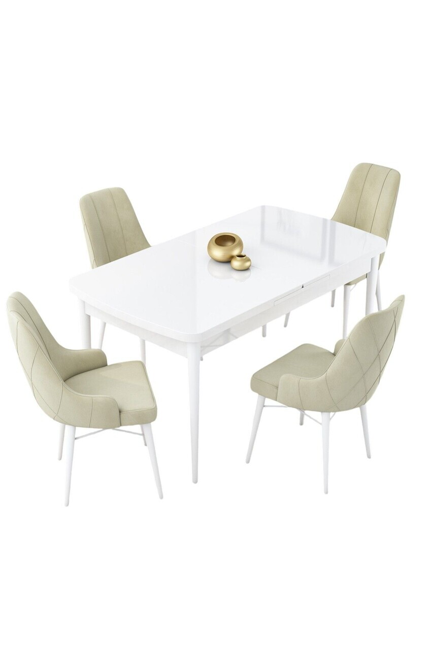 Set masa extensibila si scaune (5 piese), Hanah Home, Lia, Alb / Crem — imaginea 2