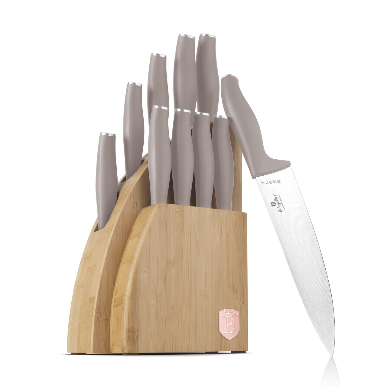 Set 9 cutite cu suport Berlinger Haus, Taupe, inox/bambus, taupe mat/natur - view 5
