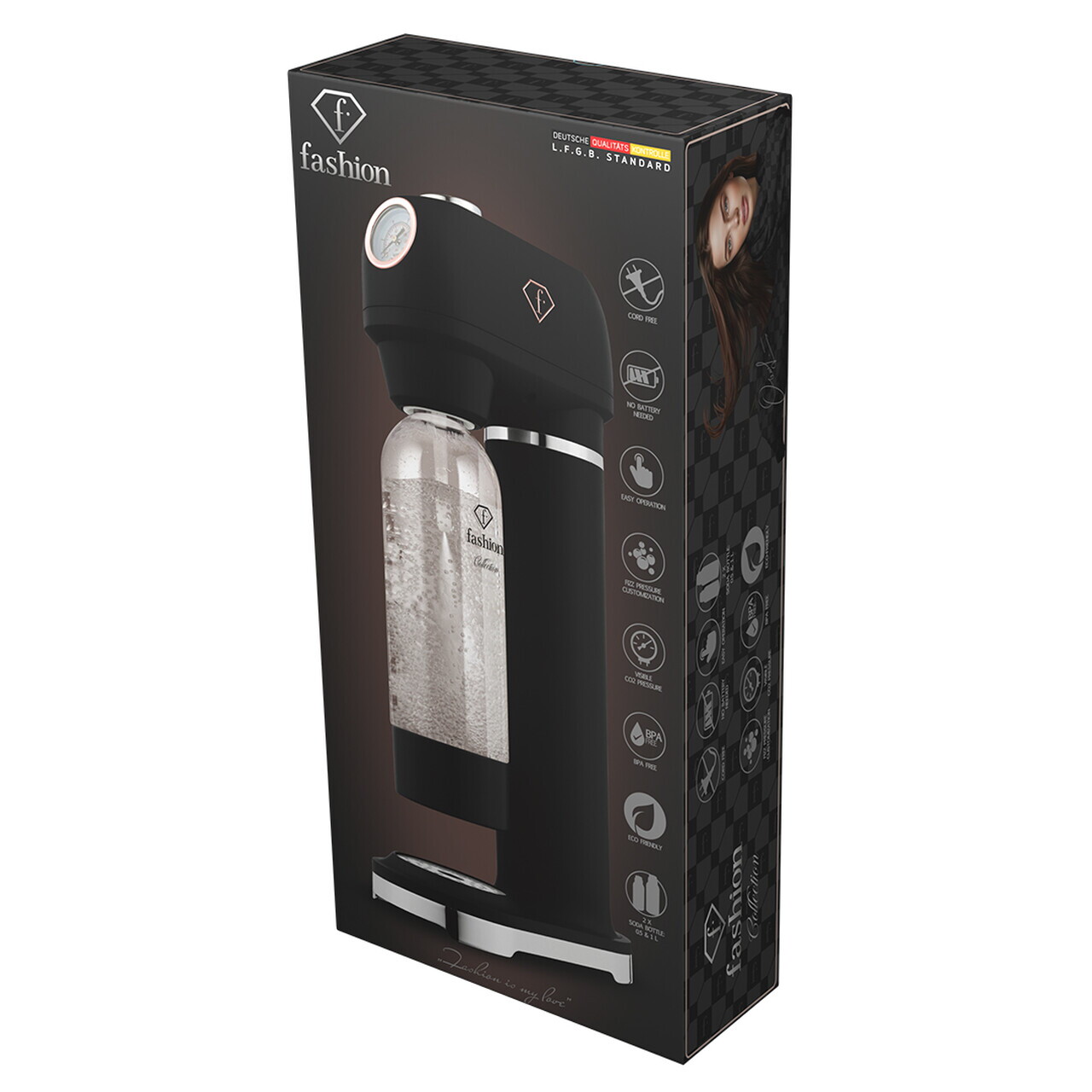 Aparat sifon Fashion TV, Black Rose, 23x12x45 cm, 0.5L / 1L, inox/polipropilena, negru - view 10
