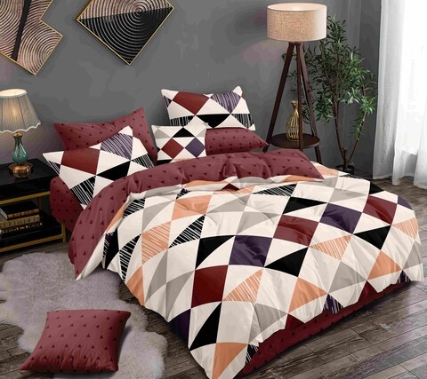Lenjerie de pat dubla, king size, 4 piese, bs013, policoton, multicolor