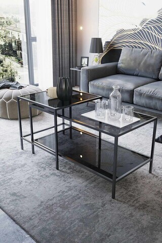 Set masute de cafea, Hanah Home, Perla, Negru / Fume