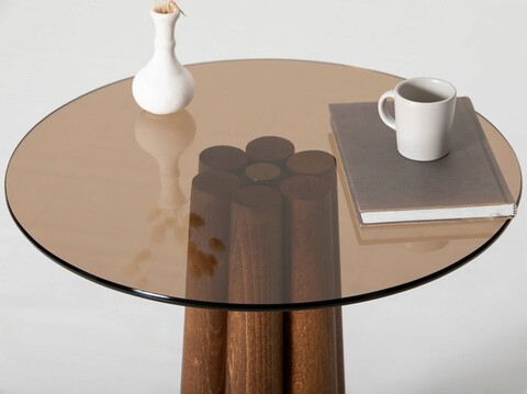 Masuta de cafea, Neostill, Thales, 50x50x50 cm, Sticla temperata, Bronz / Nuc
