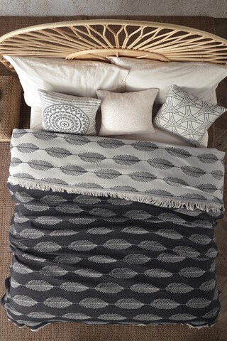 Cuvertura double pique, 220x240 cm, 100% bumbac, yaprak, viaden, antracit