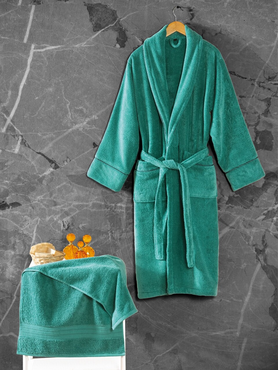 Set halate de baie, Cotton Box, Exclusive, Bumbac , Verde