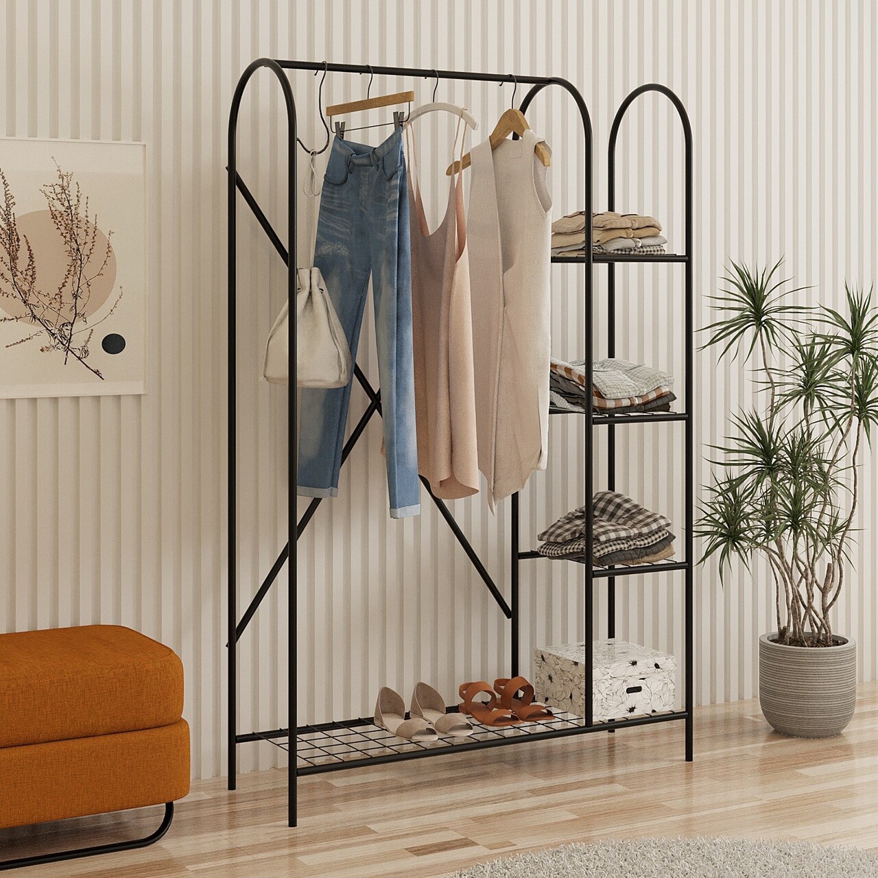 Cuier de perete, Puqa Design, Peter, 169x110x31 cm, Metal, Negru - 1 | YEO