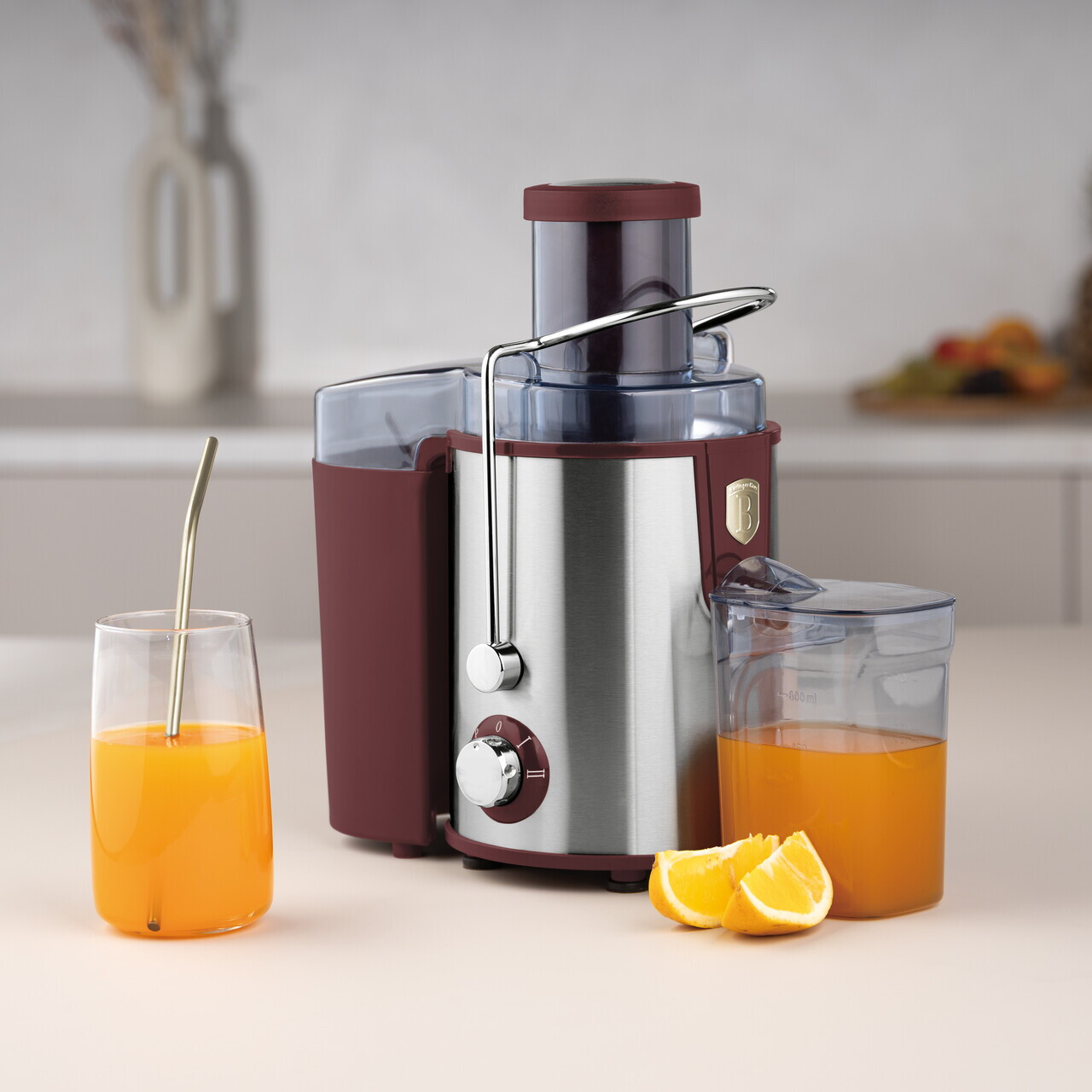 Storcator de fructe Berlinger Haus, Leonardo, 500W, 600 ml, inox, visiniu mat/argintiu - imagine 3