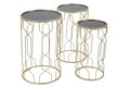 Set 3 masute Glam Round, Mauro Ferretti, fier/sticla, auriu