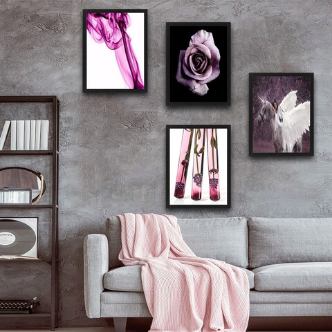 Set 4 tablouri decorative, Purple Unicorn Set, PAL, Hartie, Multicolor Bystag