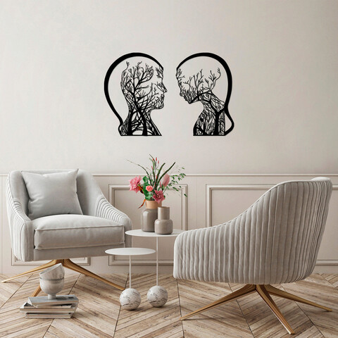 Decoratiune de perete, tree man and woman, metal, 52 x 70 cm, negru