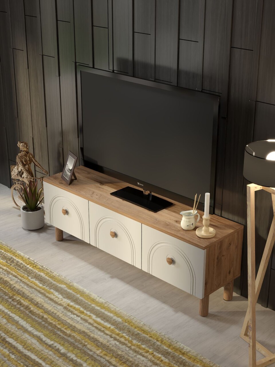Comoda TV, Hanah Home, Serenta 135, 135x47x35 cm, PAL, Pin Atlantic / Alb - view 4