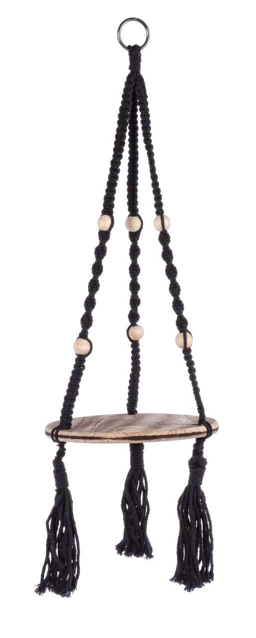 Suport pentru ghiveci Peruvian Black, Bizzotto, suspendabil, Ø25 x 87 cm, lemn de paulownia/bumbac