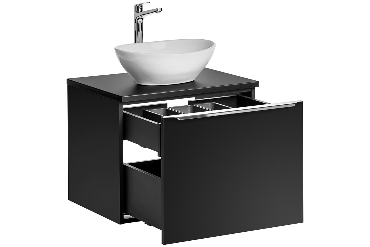 Set mobilier baie, dulap cu lavoar, 60 cm Lola, Santa Fe Black, Comad, MDF/PAL laminat, negru mat — imaginea 4