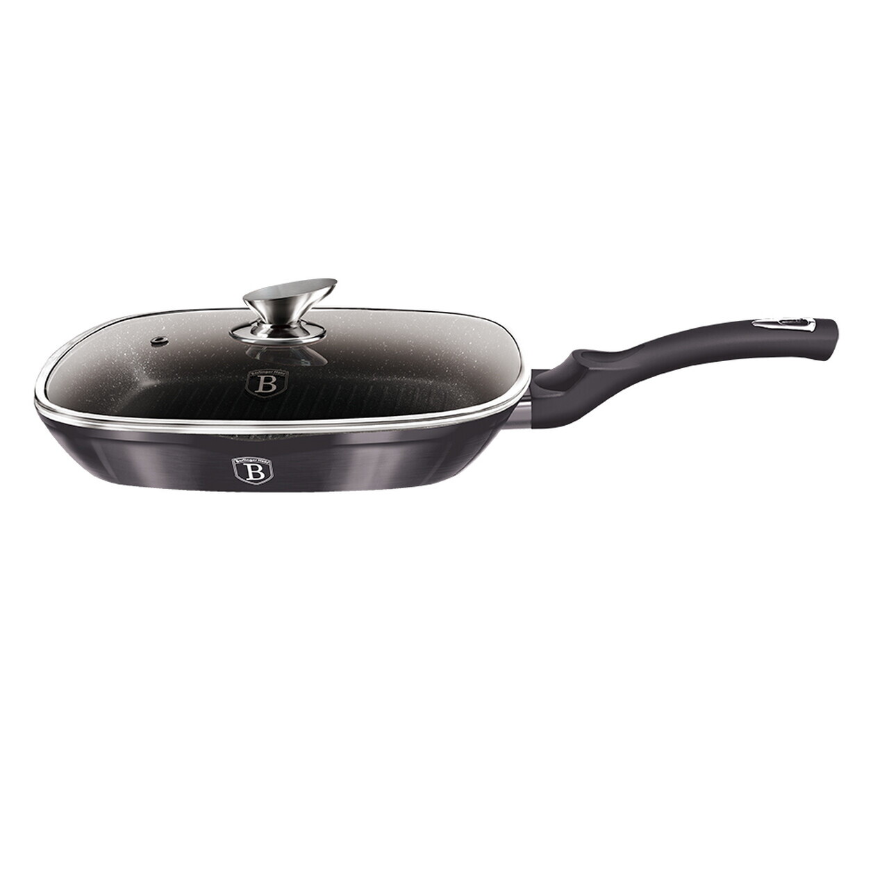 Tigaie grill cu capac Berlinger Haus, Carbon Pro, 28 cm, 2.1 L, aluminiu forjat, gri inchis - imagine 5