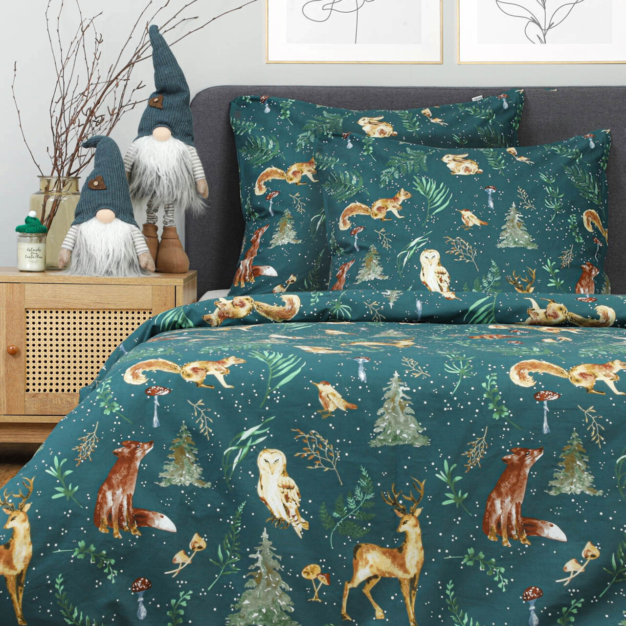 Lenjerie de pat King Size, Padu, Homla, 3 piese, 200x220 cm, bumbac, verde