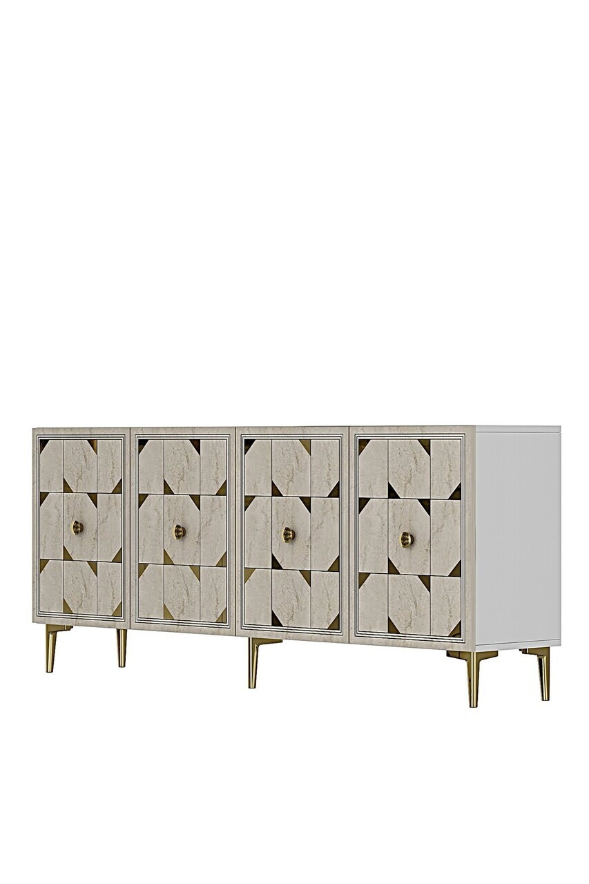 Consola, Hanah Home, Moka 150, 150x75x32 cm, White / Travertine / Gold — imaginea 5