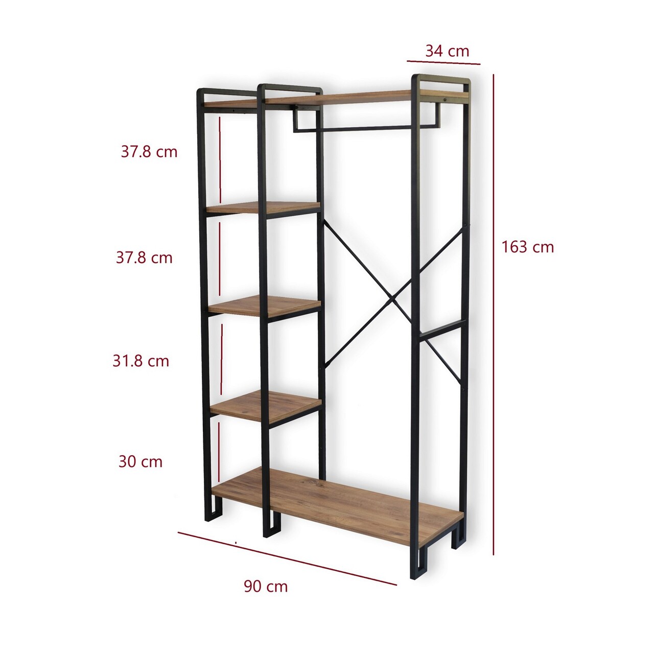Cuier de perete, Puqa Design, Rex, 34x90x163 cm, PAL, Pin Atlantic / Negru