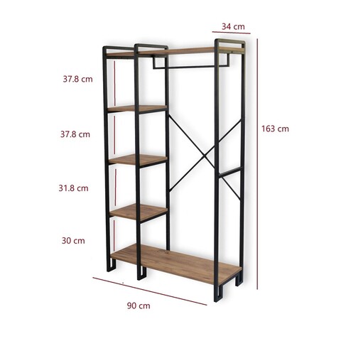 Cuier de perete, Puqa Design, Rex, 34x90x163 cm, PAL, Pin Atlantic / Negru