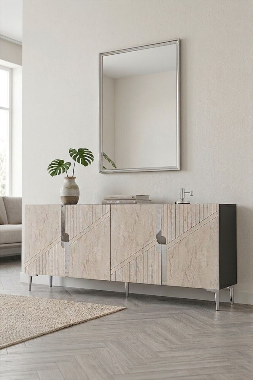 Consola, Hanah Home, Evva 150, 125x75x32 cm, Antracit / Travertin / Argint — imaginea 4
