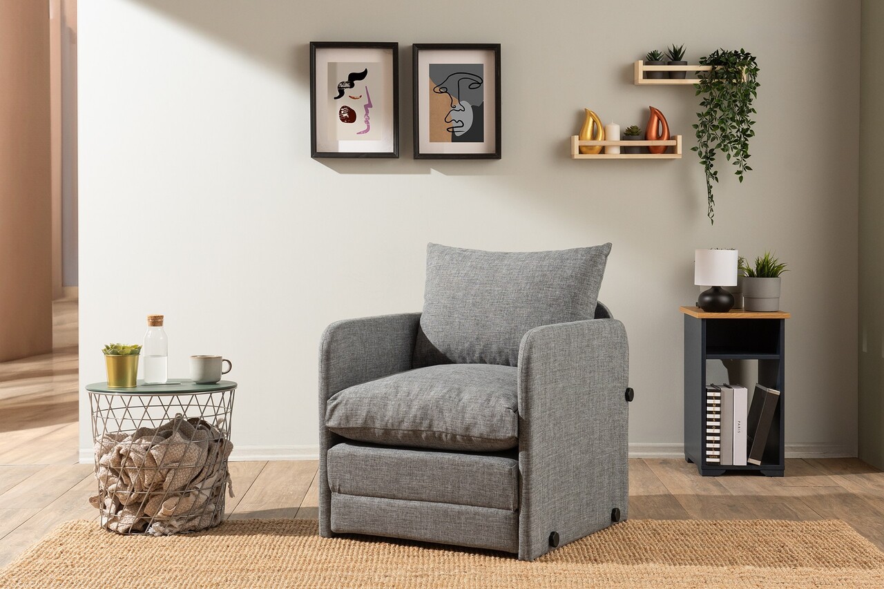 Canapea extensibilă cu 1 loc, Futon, 859FTN2881, Metal , Gri deschis - 1 | YEO