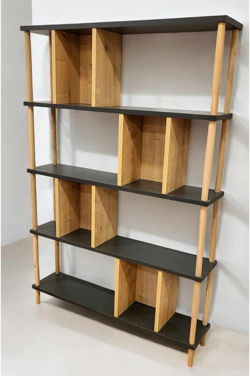 Corp biblioteca, Hanah Home, Peka-0045, 90x137x20 cm, PAL, Antracit / Stejar — imaginea 4