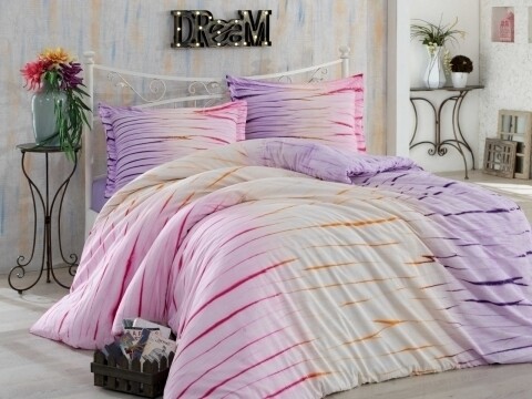 Lenjerie de pat pentru o persoana, 3 piese, 100% bumbac poplin, Hobby, Kırık Lilac, multicolora