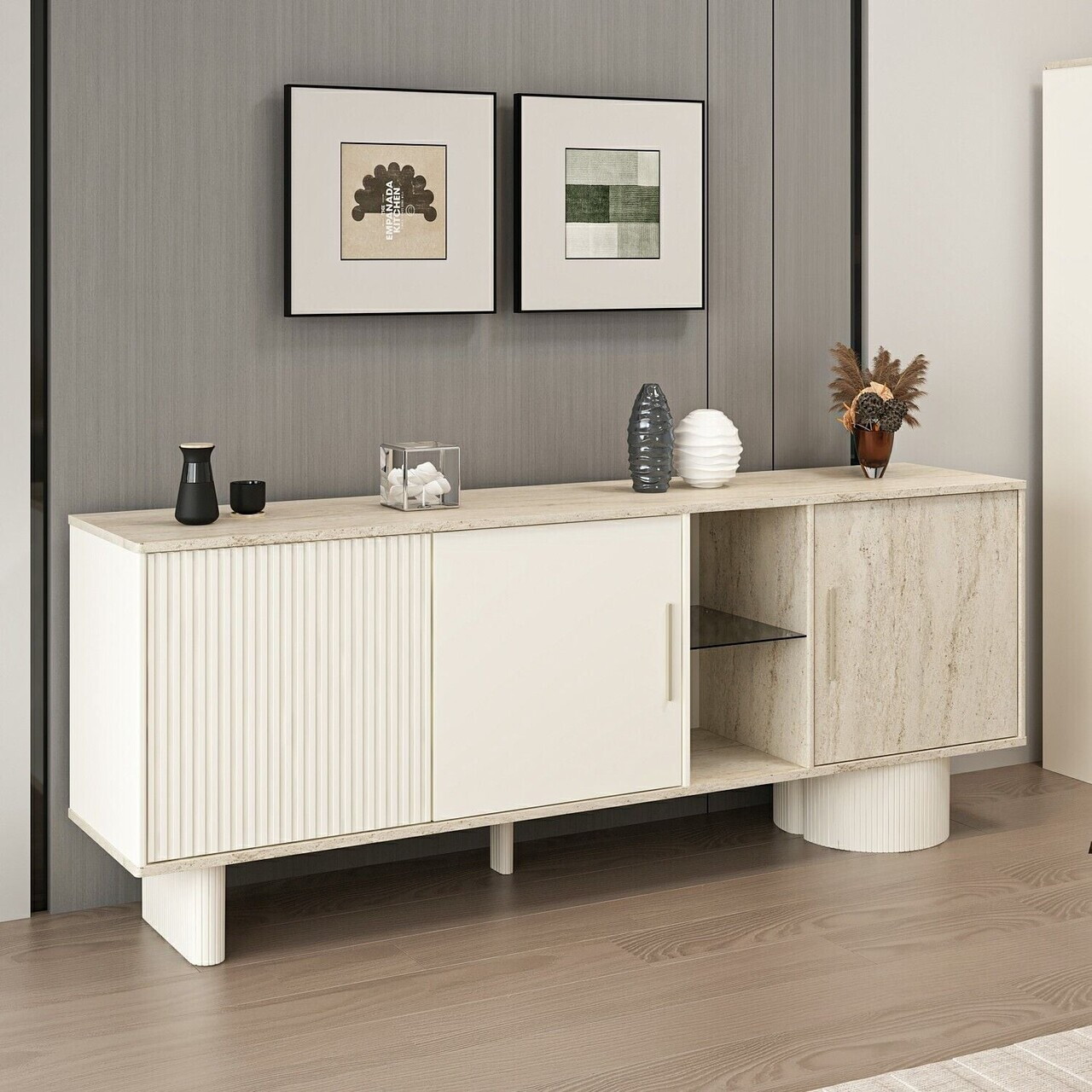 Consola, Hanah Home, Valento, 208x80x45 cm, Piatră Lunii / Travertin — imaginea 2