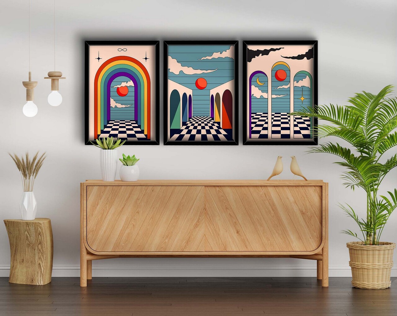 Set 3 tablouri decorative, 3p3752softct-012, Lemn, Multicolor - view 2