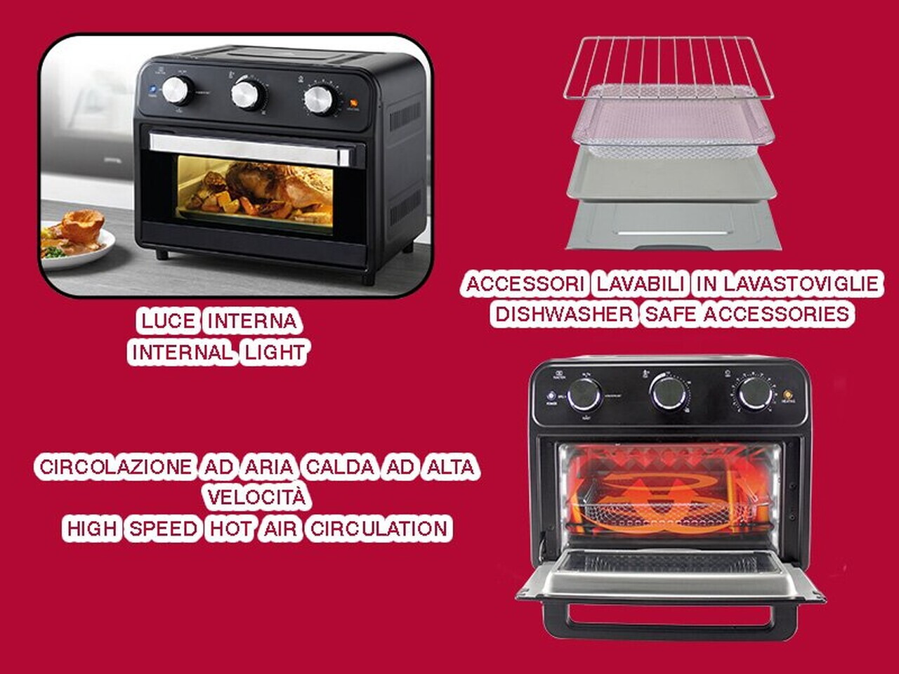 Cuptor multifunctional cu friteuza cu aer cald Beper, 41x35x39 cm, 1800W, 24L, metal/inox/sticla, negru - view 3