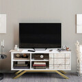 Comoda TV, Decorotika, North, 130x38.6x58.6 cm, Alb/Auriu