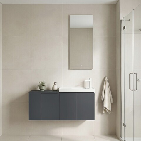 Set Dulap de Baie cu Chiuvetă și Oglindă (2 Piese), Hanah Home, Ferla 110, Antracit mat