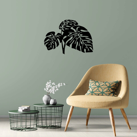 Decoratiune de perete, leaves 9, metal, dimensiune: 70 x 49 cm, negru