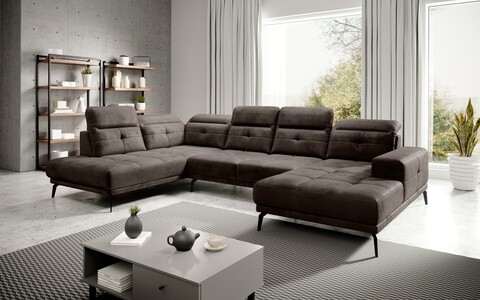 Coltar stanga 6 locuri ELTAP, LT-22NU, Bretan, 350x205x107 cm, lemn/poliester, maro inchis