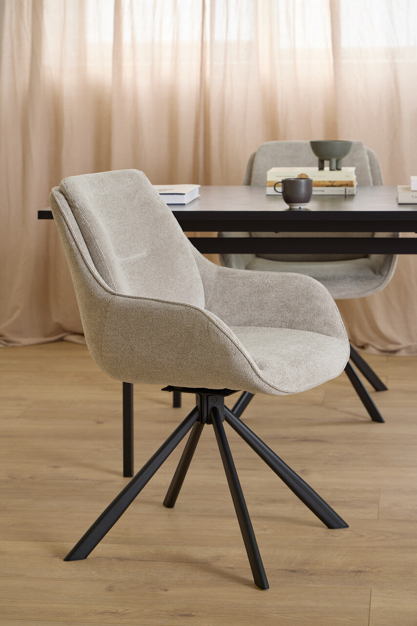 Scaun Carrie, Actona, 58.5x64x87.5 cm, rotativ, tesatura structurata/otel, bej nisip - view 4